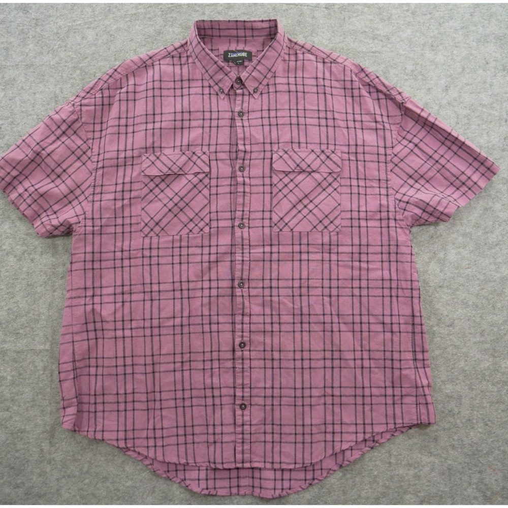 Zanerobe Shirt Mens 2XL XXL Pink Button Up Plaid Linen Short Sleeve